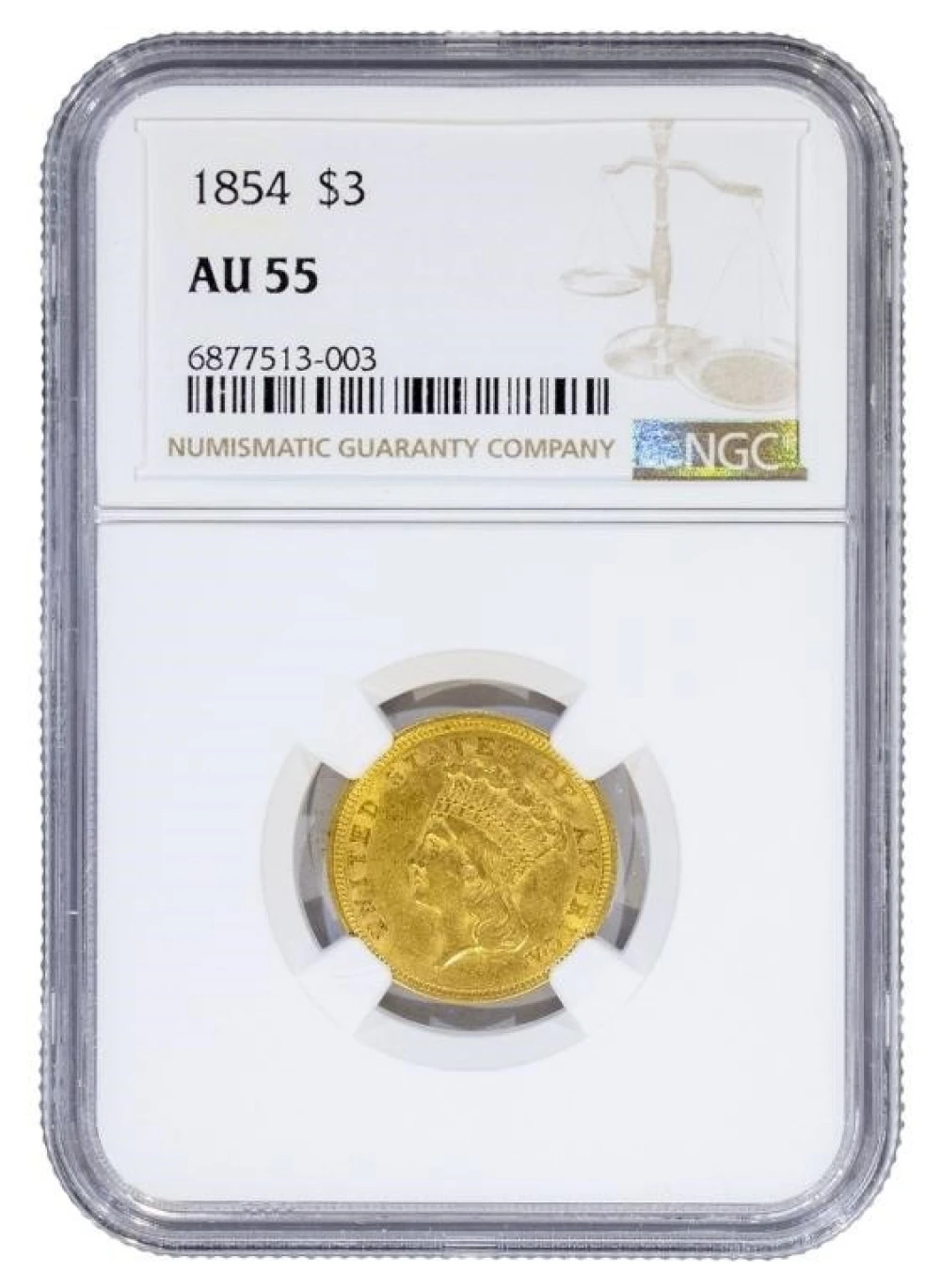 NGC AU-55 1854 Gold $3