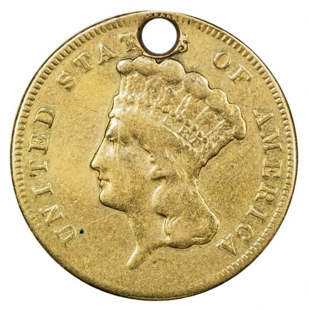 VF Holed 1864 Gold $3 Rarity