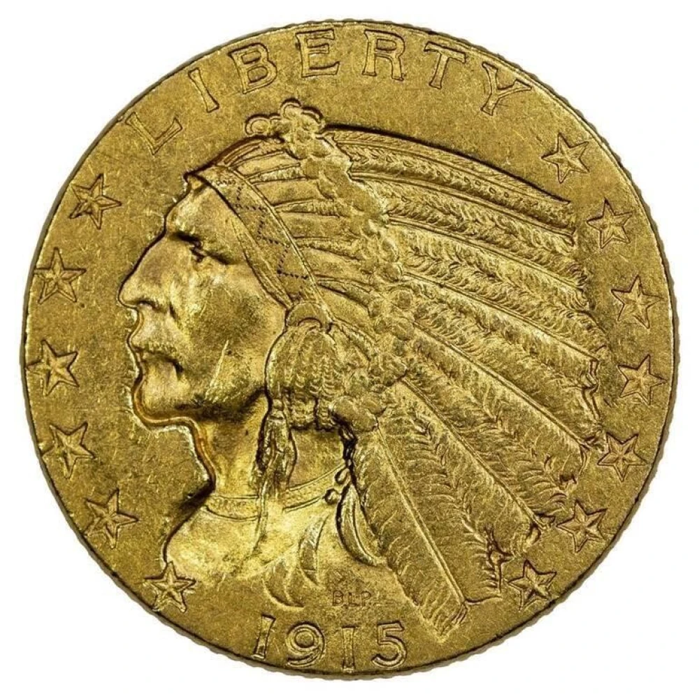 AU-58 1915 Gold $5 Indian