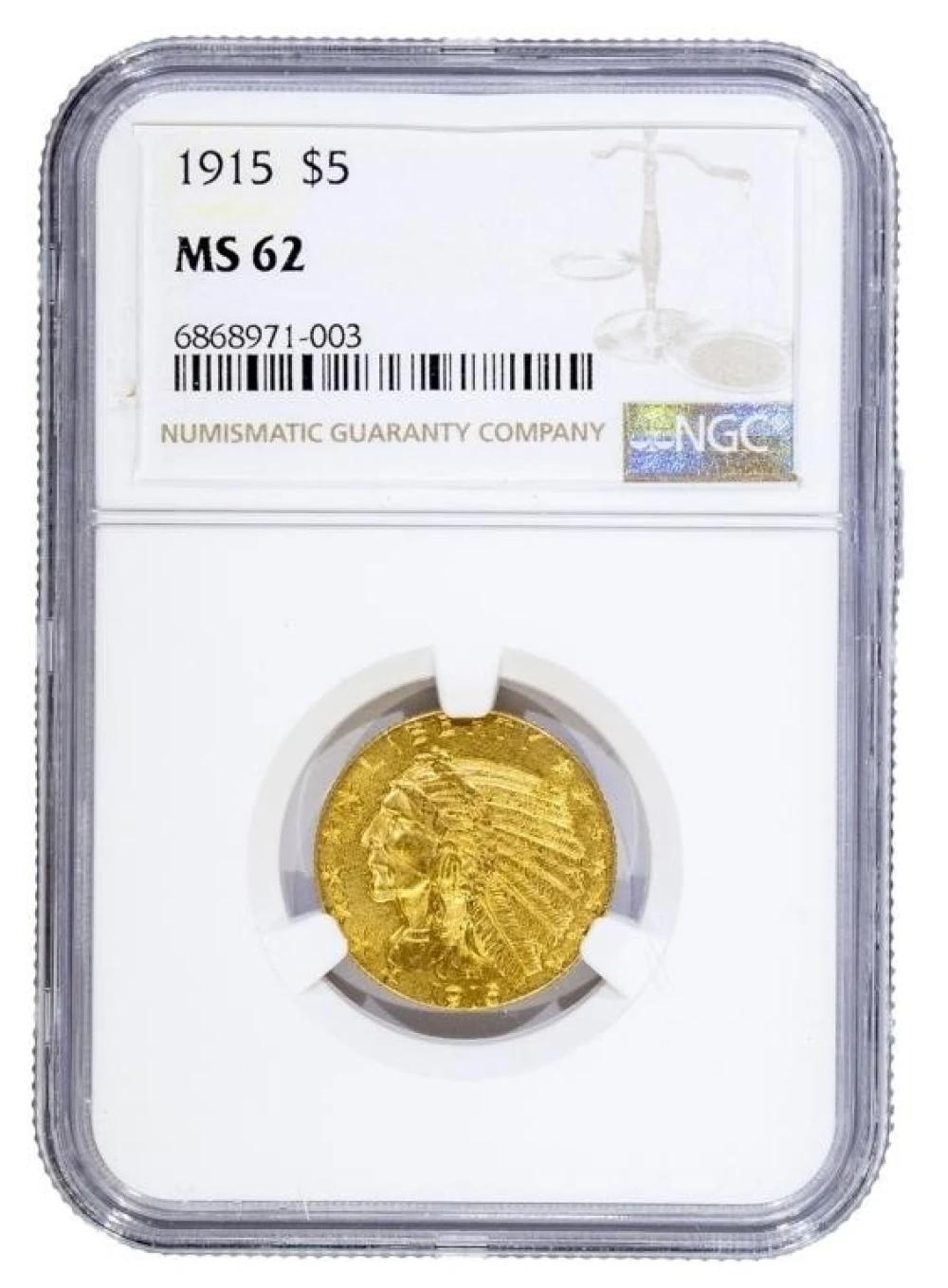 NGC MS-62 1915 Gold $5