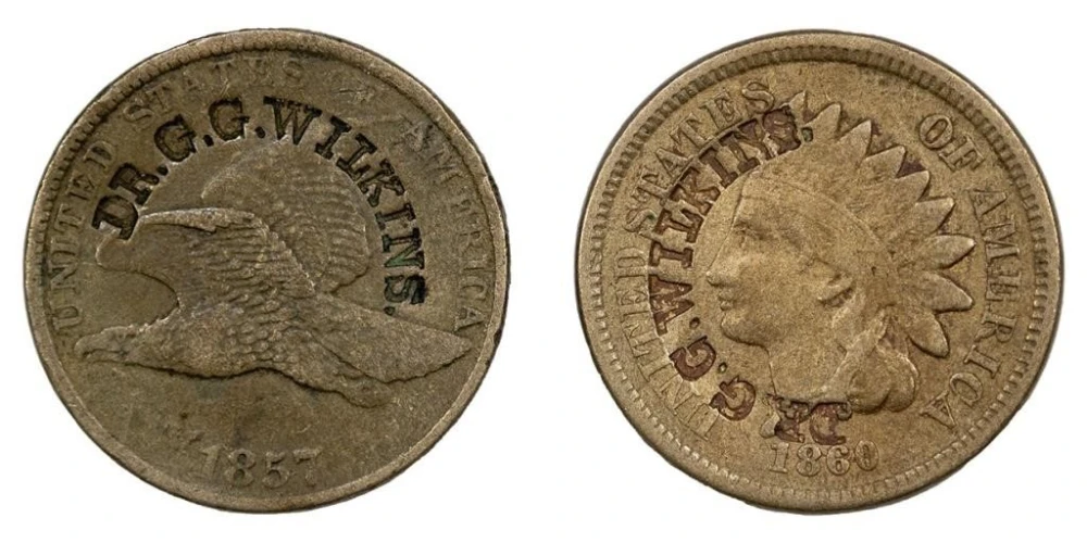 Counterstamped Dr. G.G. Wilkins Small Cent Pair
