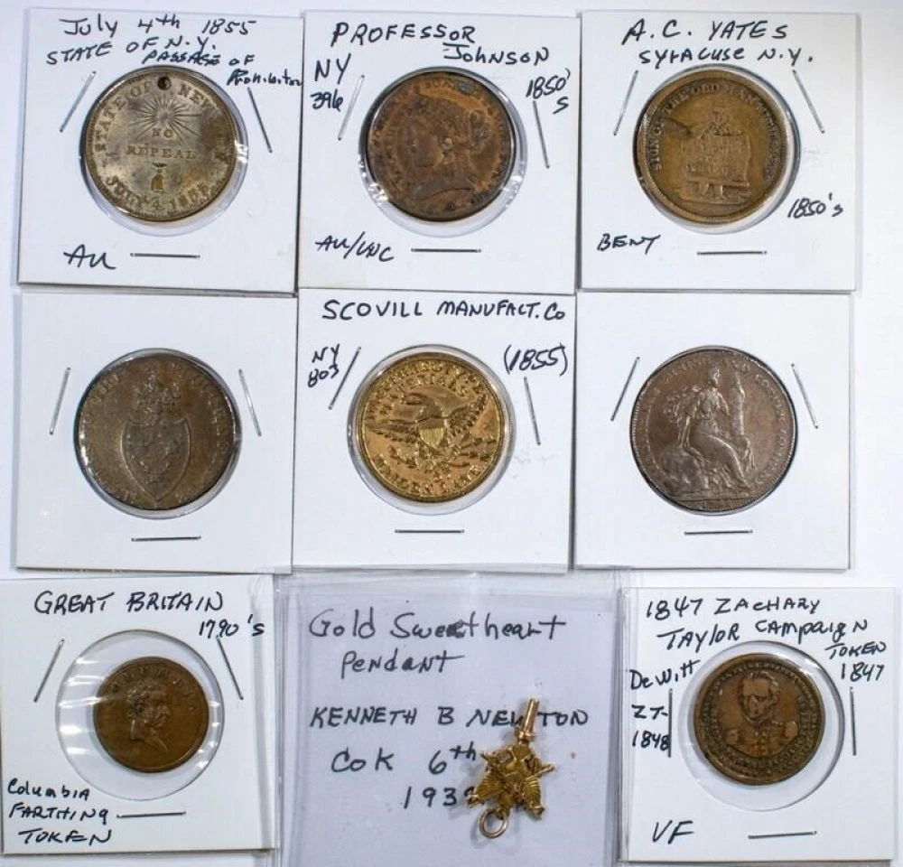 Mixed Bag of American and British Tokens