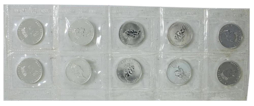 Canada. 10 Gem UNC 1990 Silver Maple Leafs