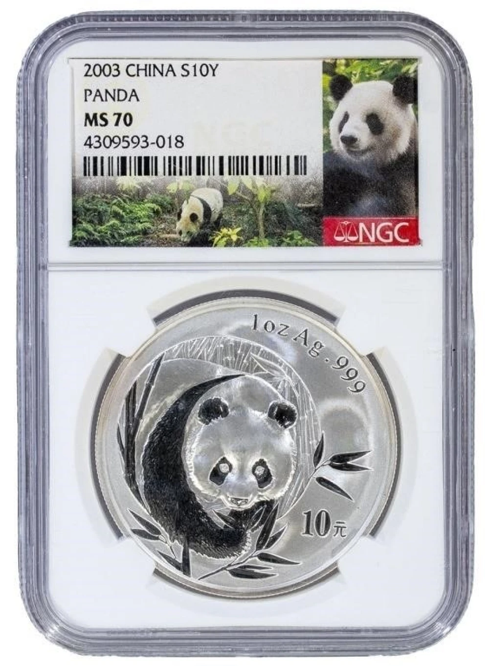 China. NGC MS-70 2003 Silver Panda 10 Yen