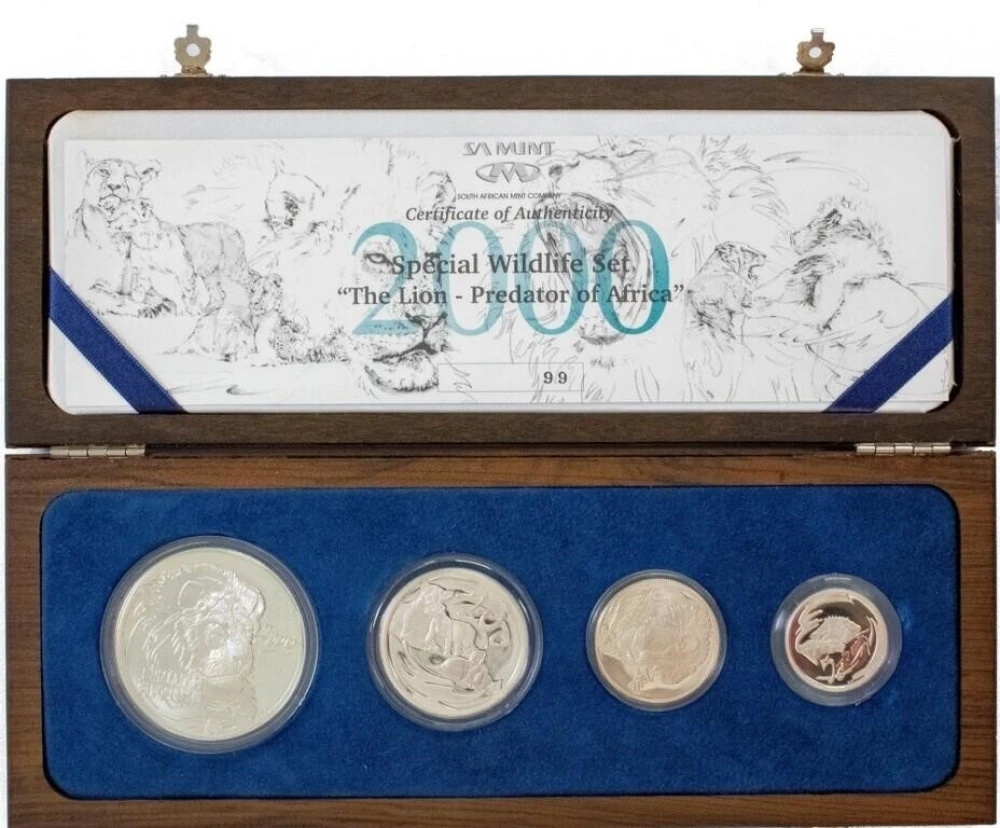 South Africa. Four-Piece Silver 2000 Wildlife Set