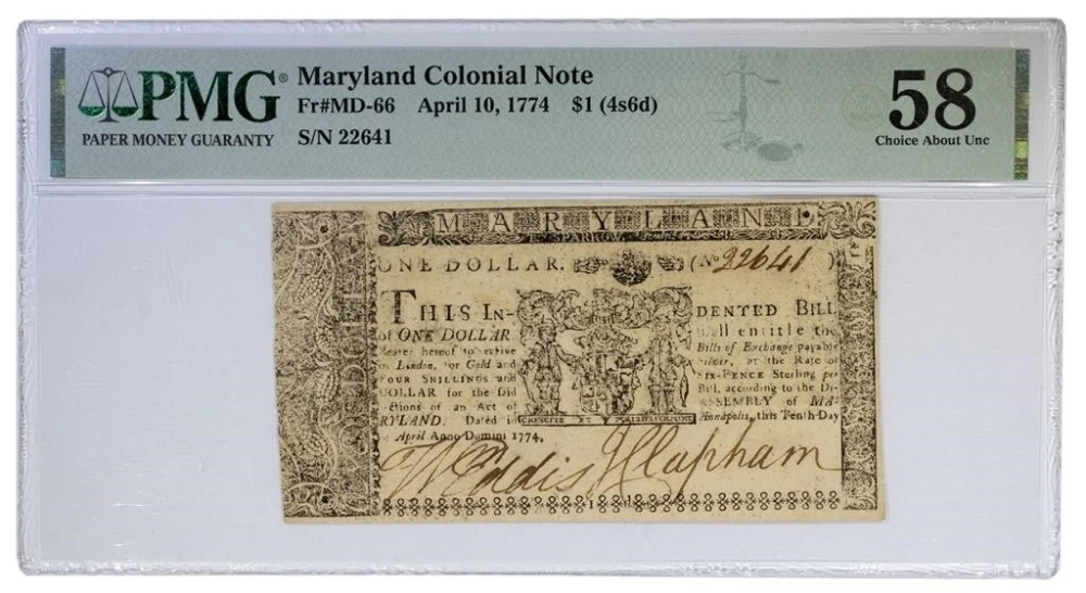 Maryland. PMG-58 April, 1774 One Dollar Note