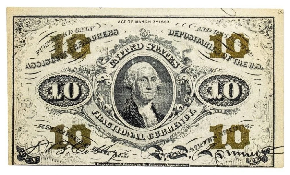 Crisp UNC 1863 10 Cent Fractional Currency