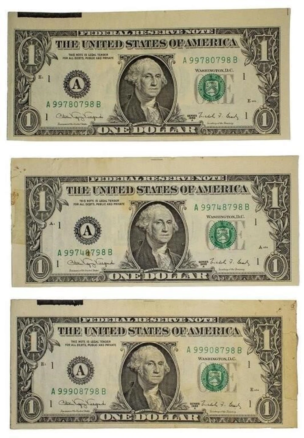 Three Miscut Series 1988-A $1 Notes