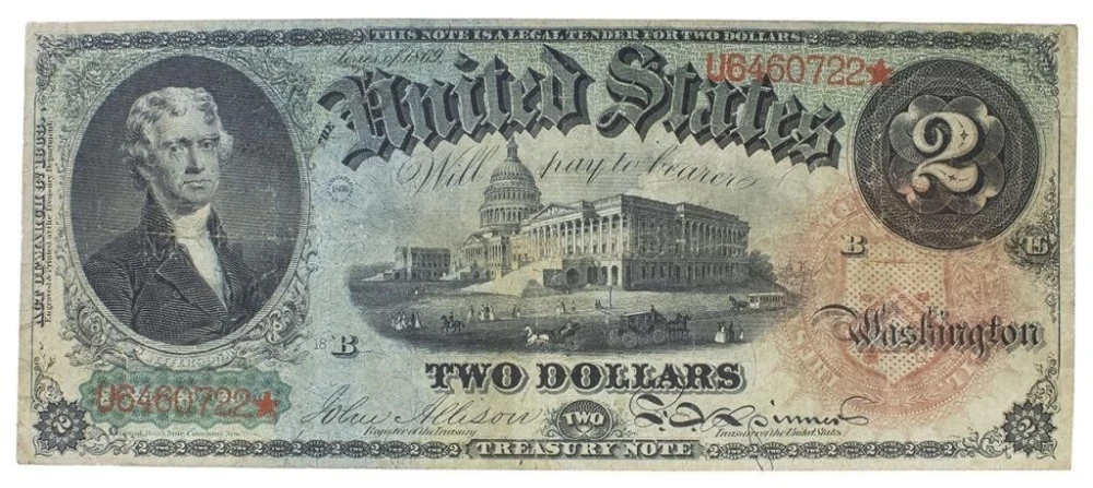 VF 1869 $2 Rainbow Note