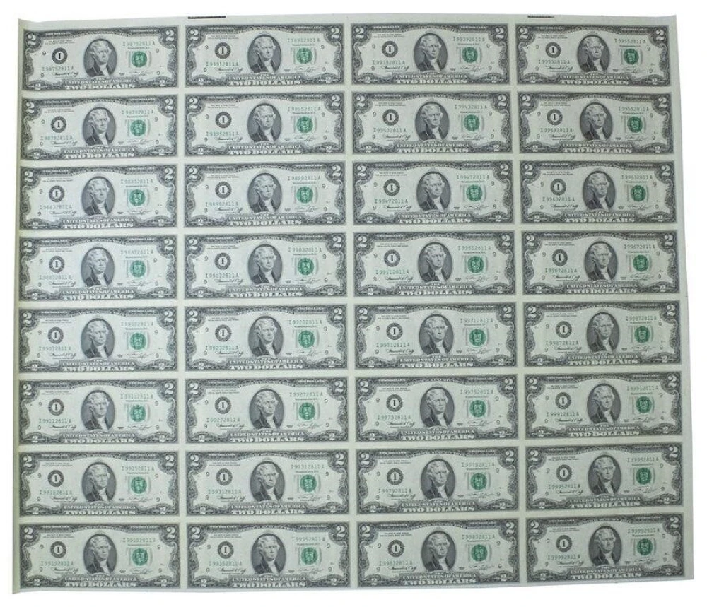 32 Note 1976 $2 Uncut Sheet