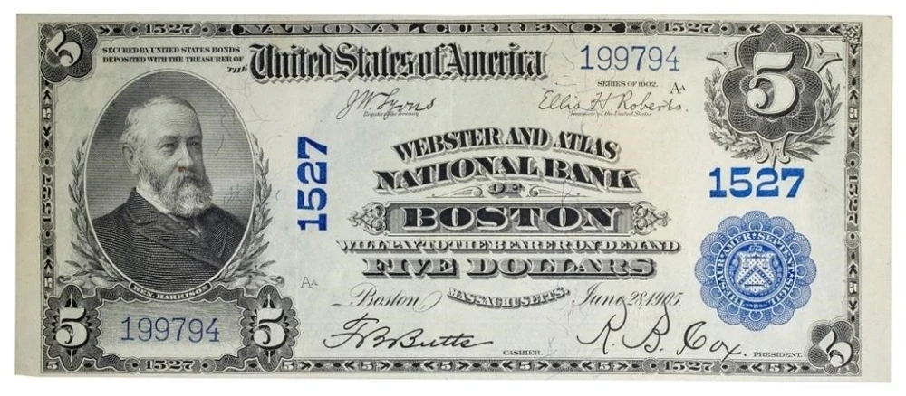 Massachusetts. Boston. Choice VF Series 1902 $5
