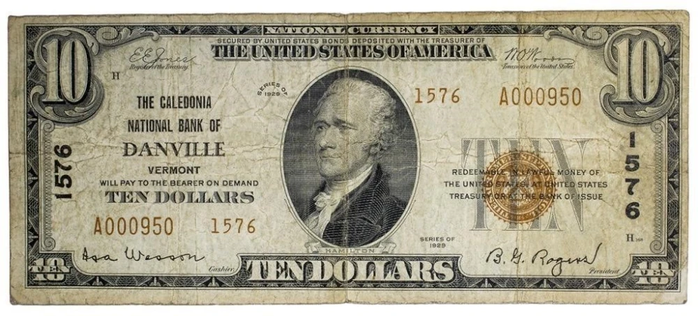 Vermont. Danville. Series 1929 Brown Seal $10