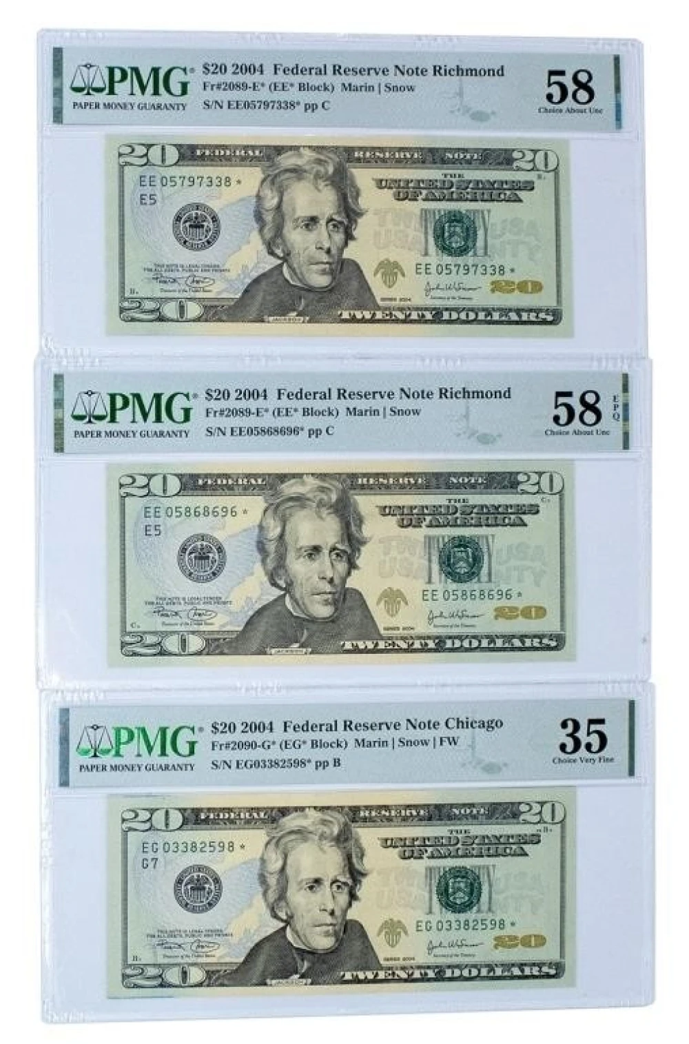 PMG-Certified $20 Star Note Threesome