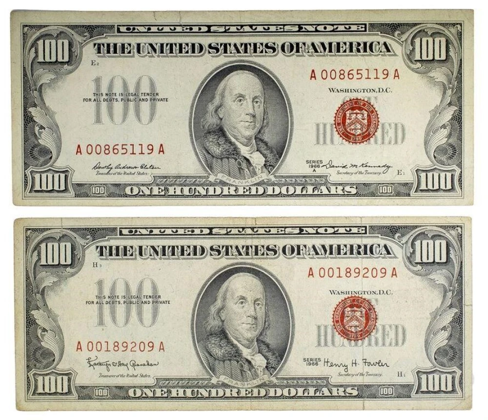 Pair of Series 1966 and 1966-A $100 Notes