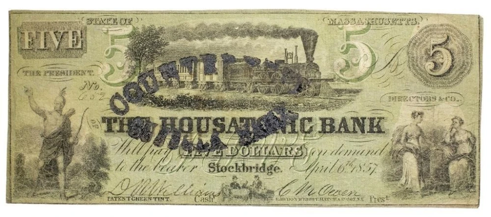 Massachusetts Counterfeit 1857 $5 Note