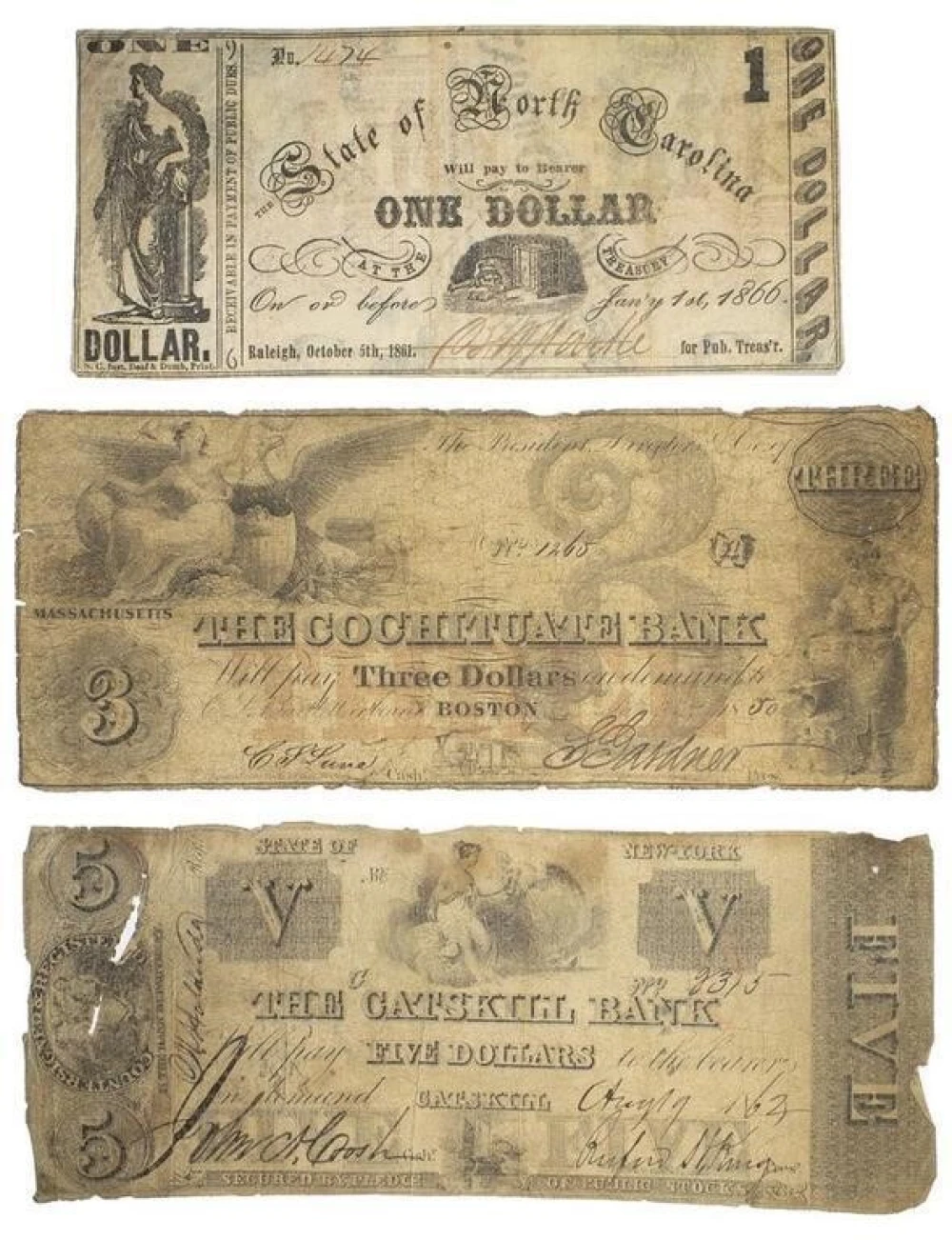 3 Pieces of Obsolete and Southern Currency
