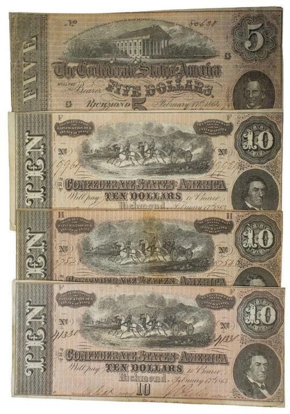 Confederate States. Four 1864 Blue Back Notes
