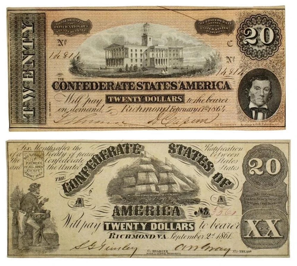 Confederate States. Two $20 Notes