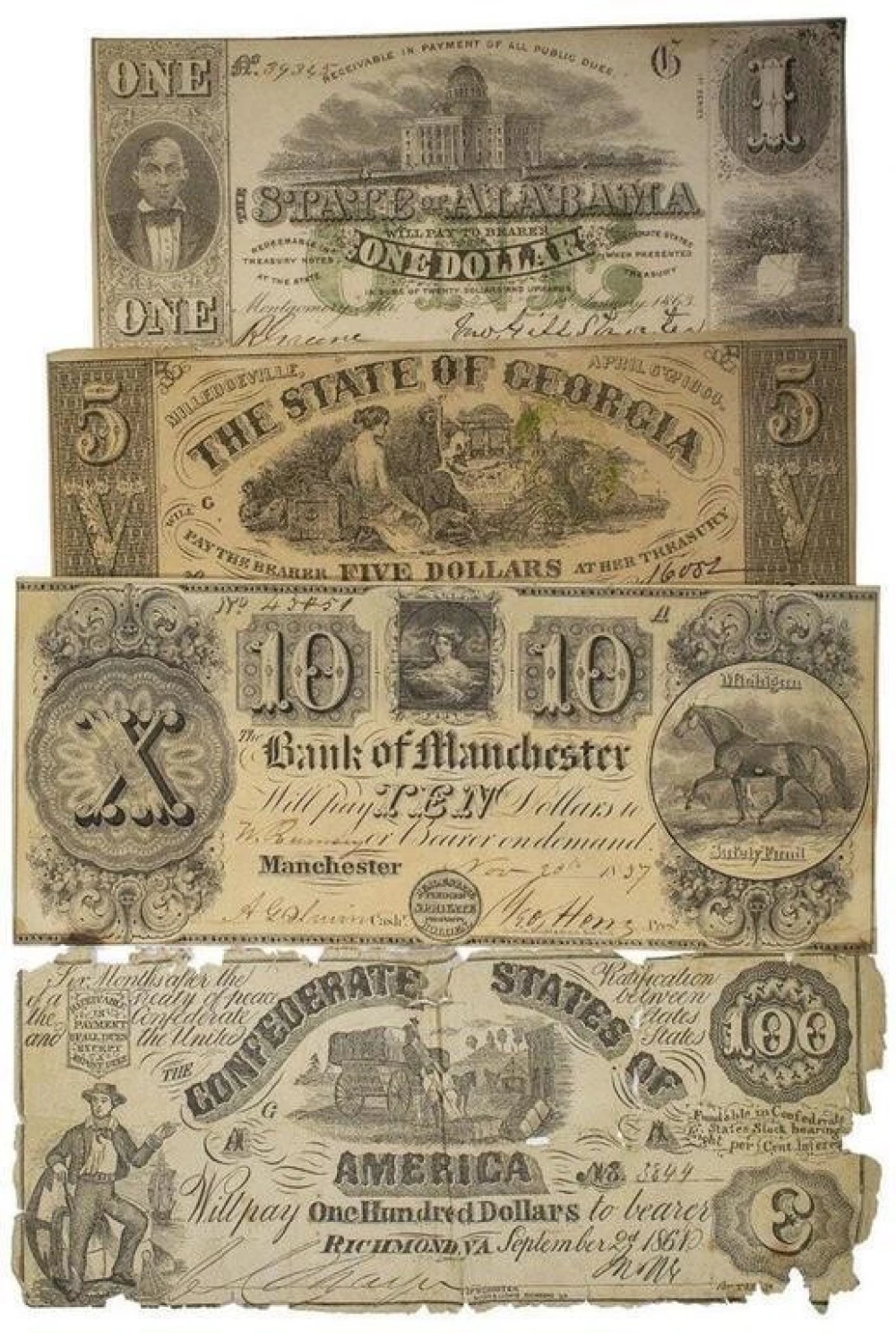 Obsolete and CSA Bank Notes Foursome