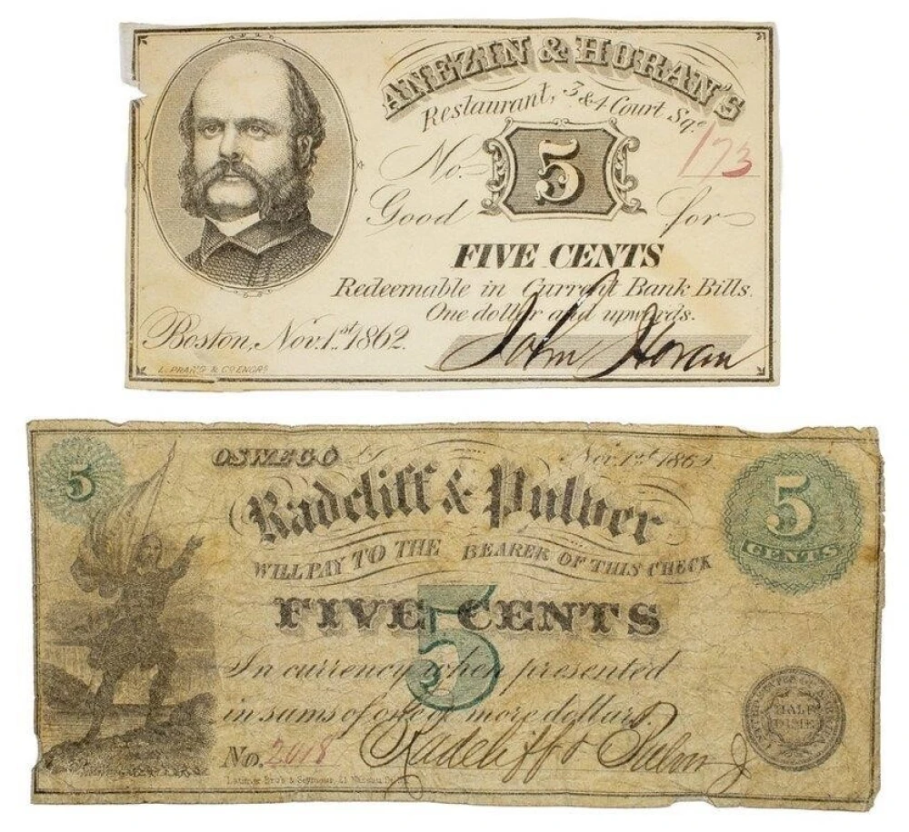 Boston & New York 5 Cent Script Pair