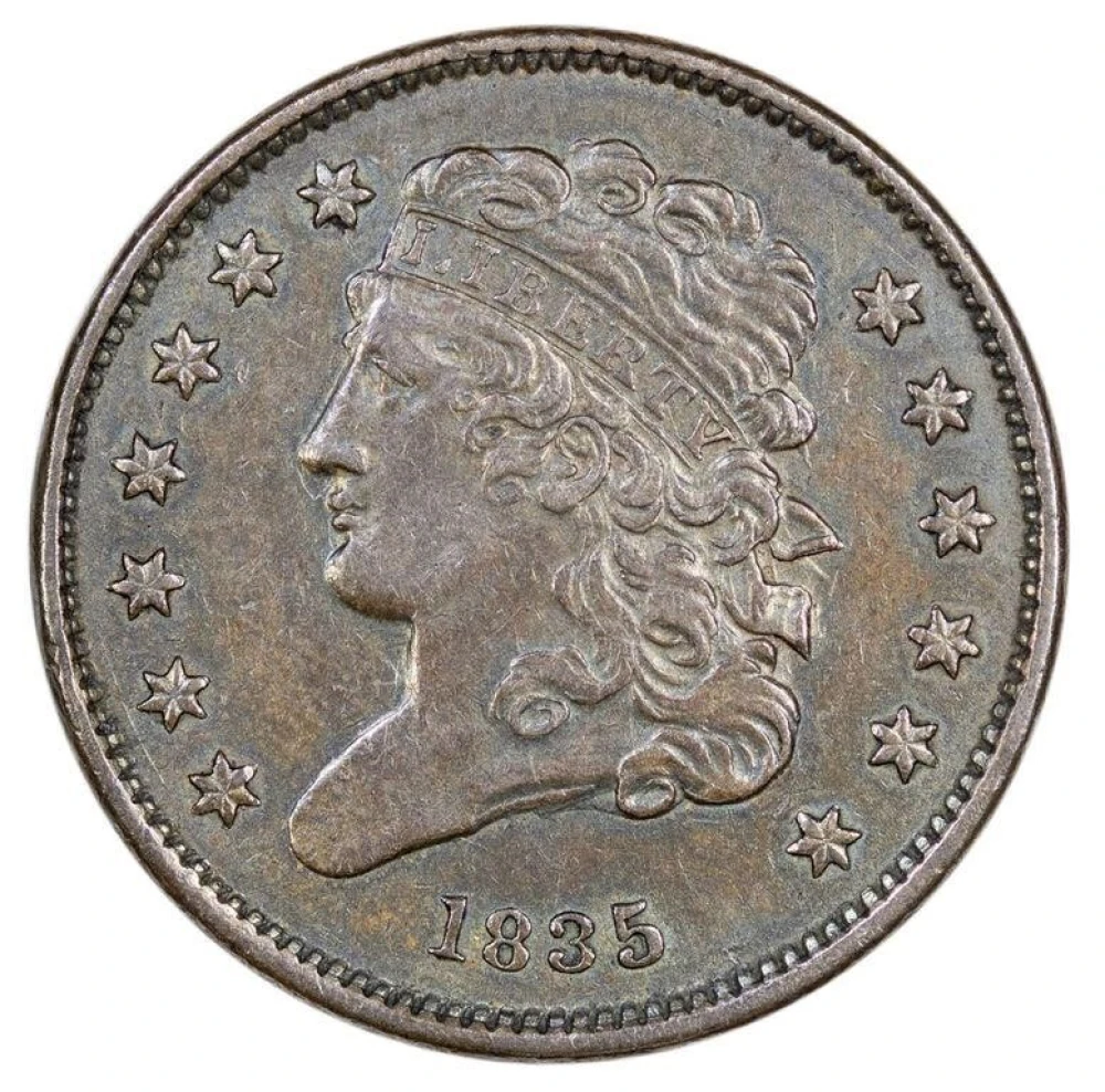 AU-50 1835 Half Cent