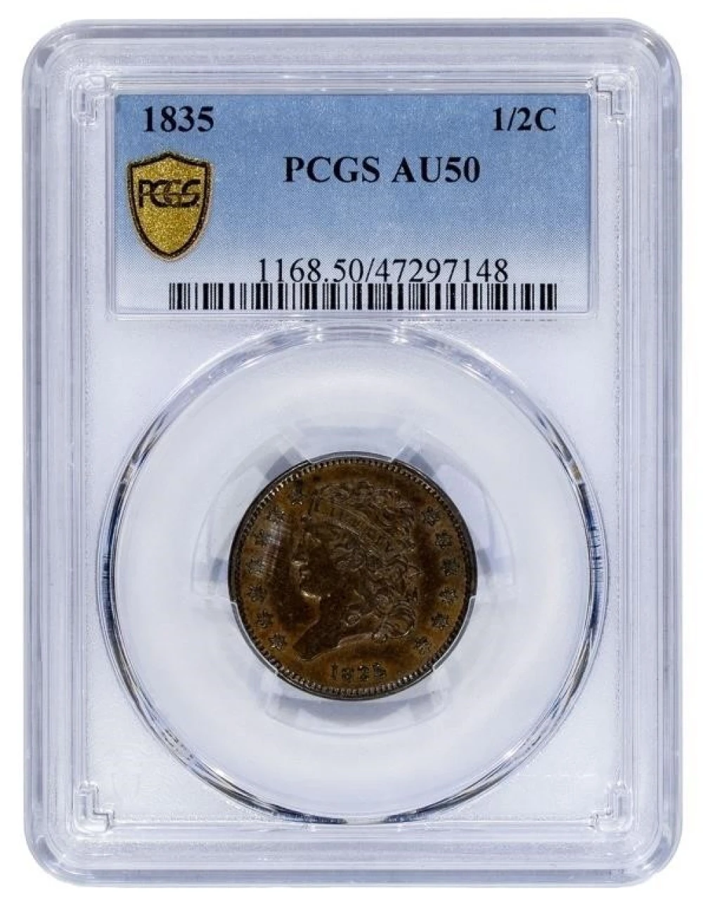 PCGS AU-50 1835 Half Cent