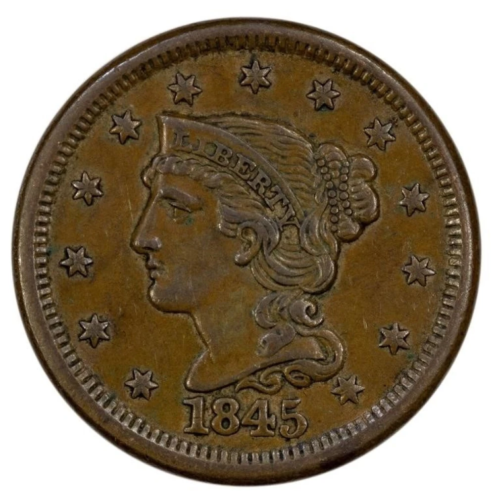 Choice AU-55 1845 Large Cent