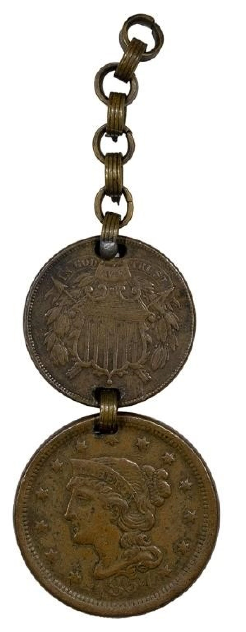 1854 Large Cent and 1866 Two-Cents Fob Whatsit