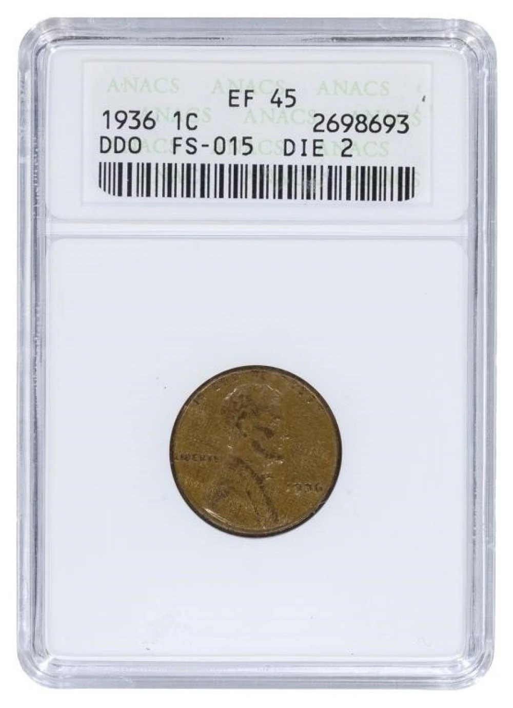 ANACS EF-45 1936 Double Die Cent