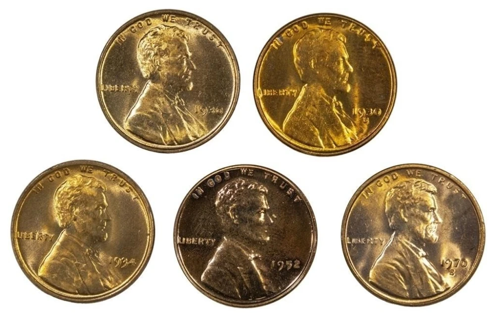 Five Unc and Proof Lincoln Cents