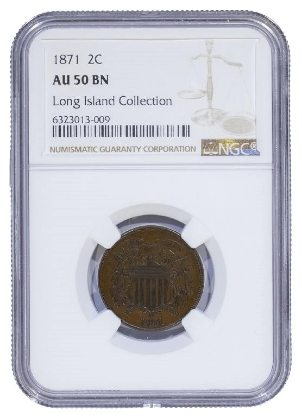NGC AU-50 1871 Two-Cents