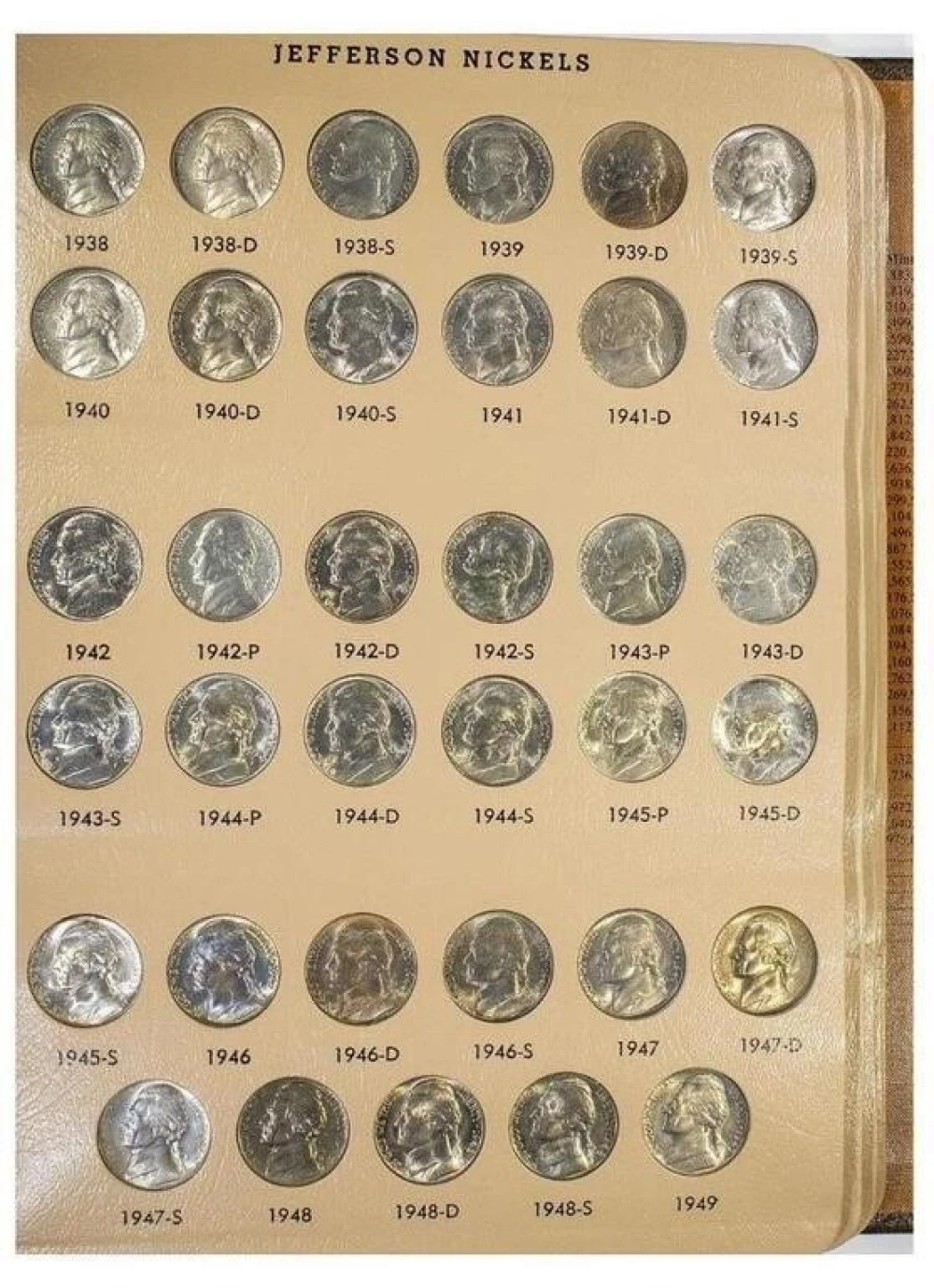 Near Complete Mint State Jefferson Nickel Set