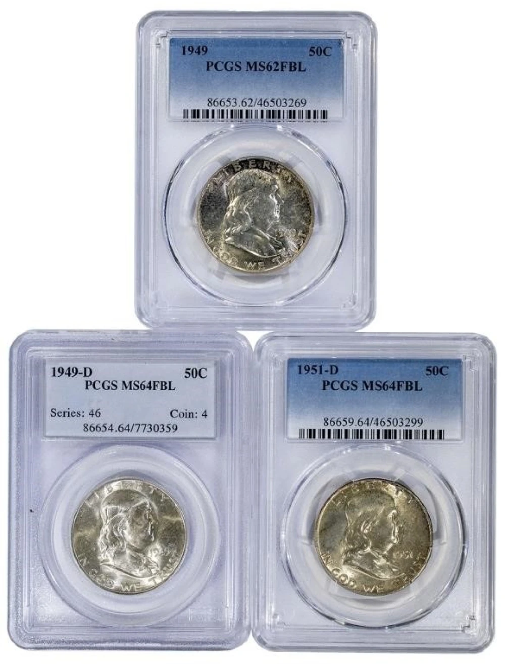 PCGS Full Bell Line Franklin Half Trio