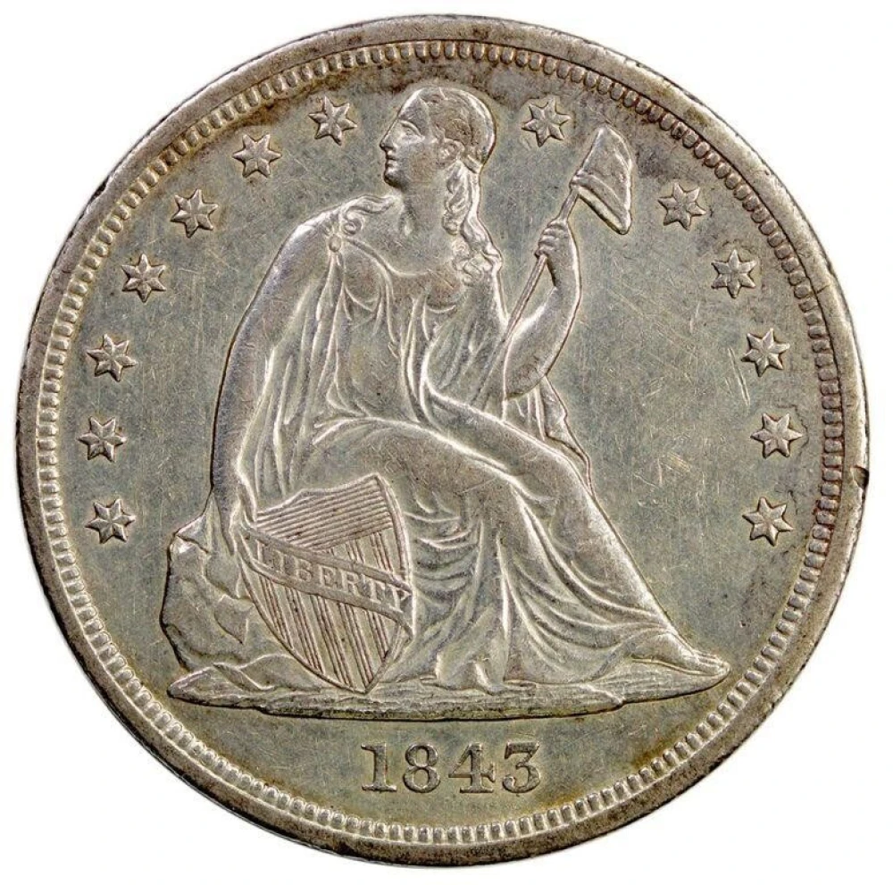 AU Details 1843 Liberty Seated Dollar