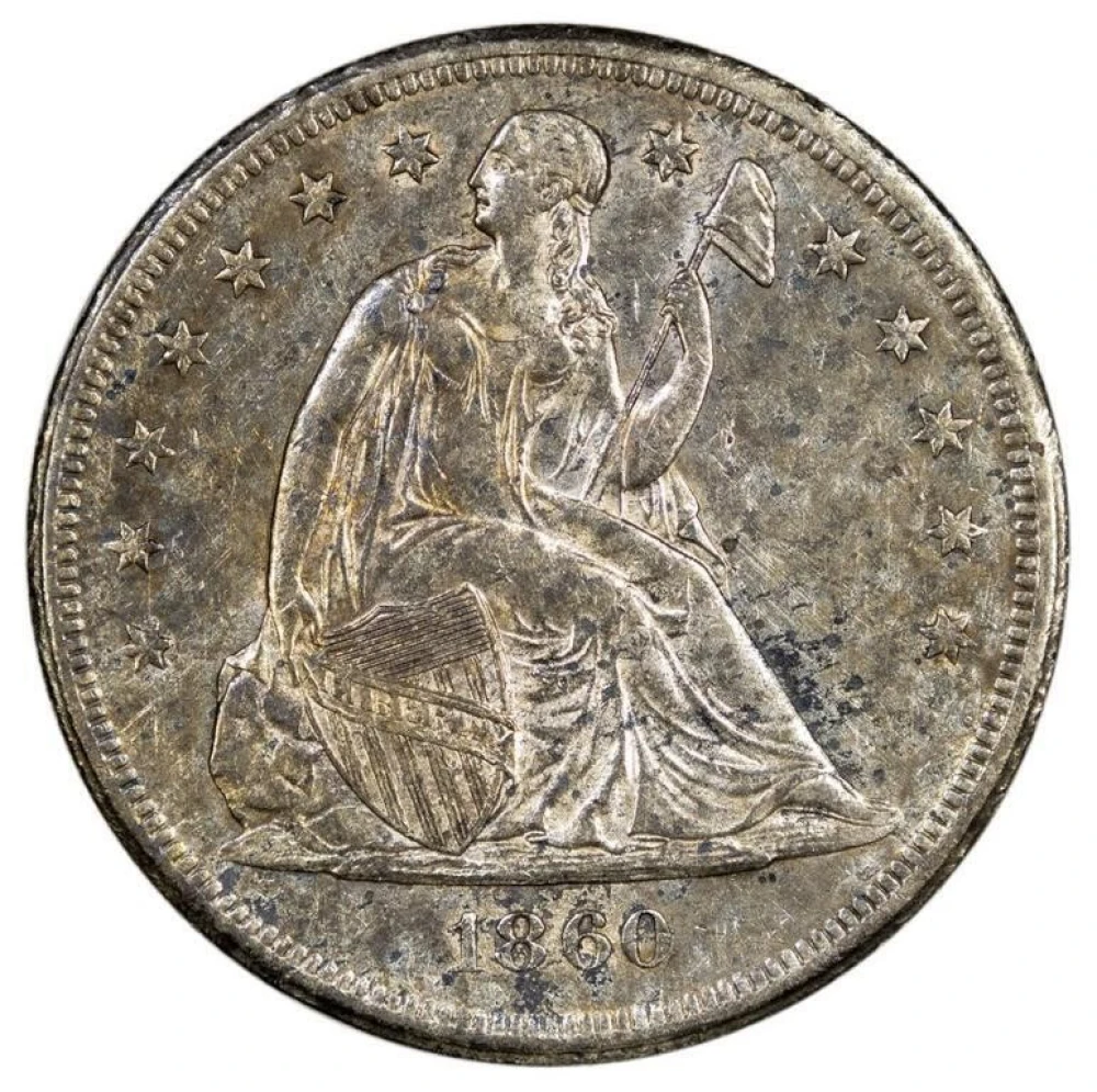MS-60 Toned 1860-O Liberty Seated $1