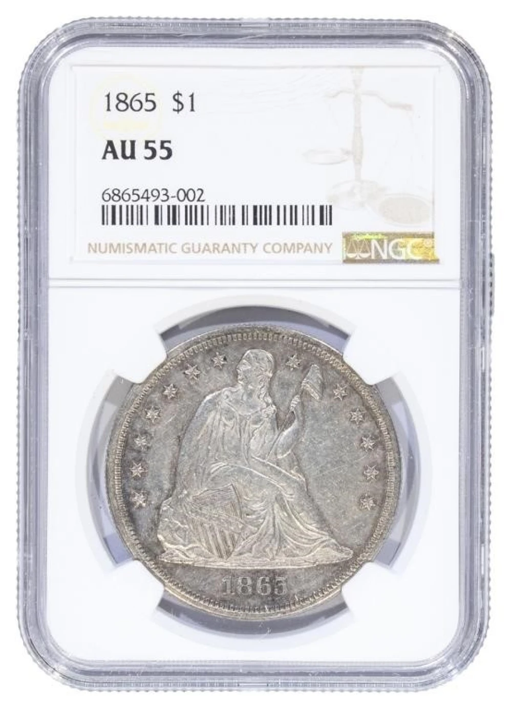 NGC AU-55 1865 Silver Dollar
