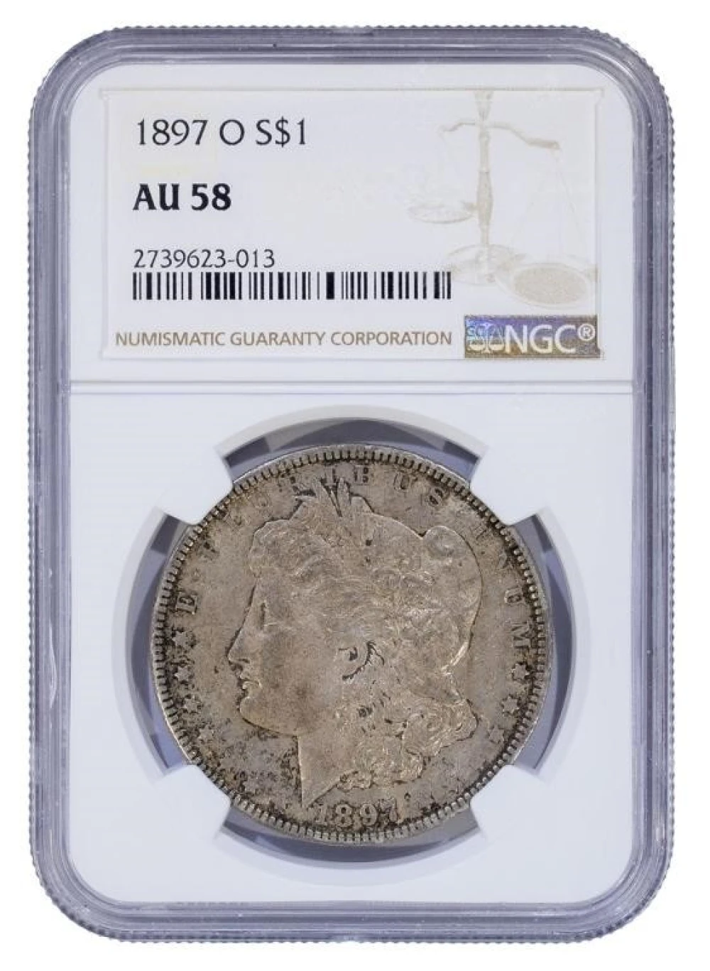 NGC AU-58 Toned 1897-O Morgan $1