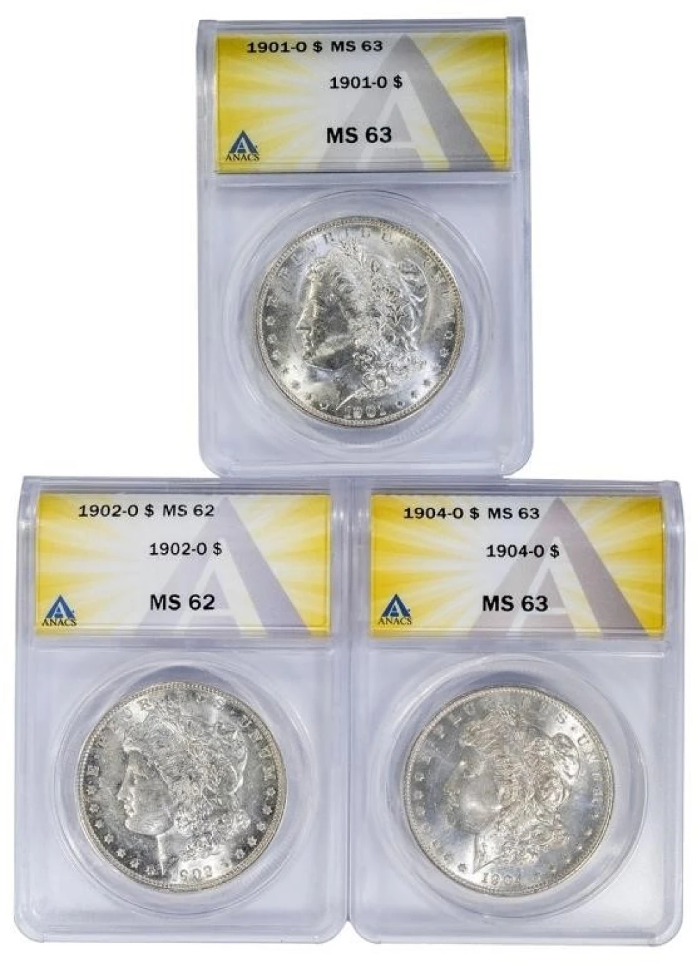 3 ANACS "O" Mint Morgan Dollars