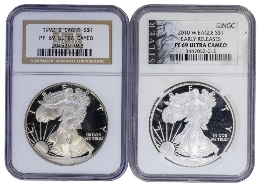Pair of NGC Proof-69 UC Silver Eagles