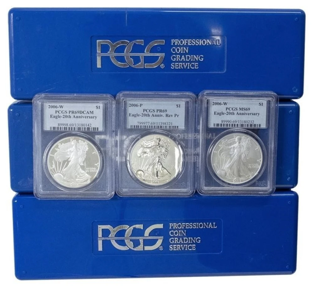 20 PCGS MS/PF-69 2006 3 pc Silver Eagle Sets