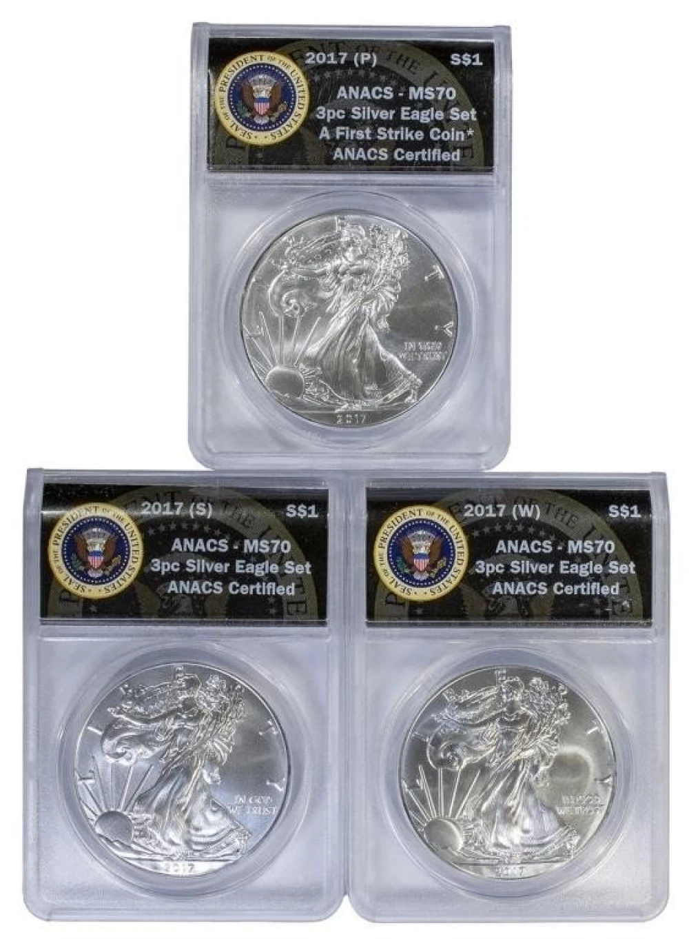 ANACS MS-70 2017 3 Piece Silver Eagle Set