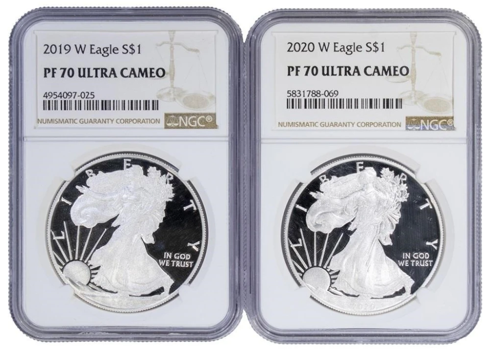 NGC Proof-70 UC 2019-W & 2020-W Silver Eagles