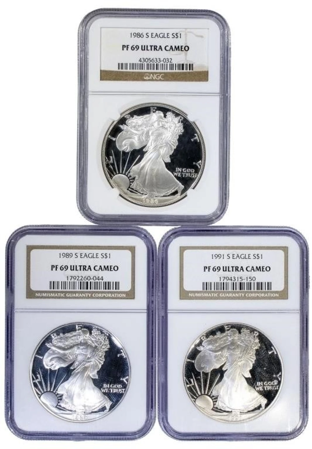3 Different NGC Proof-69 UC Silver Eagles