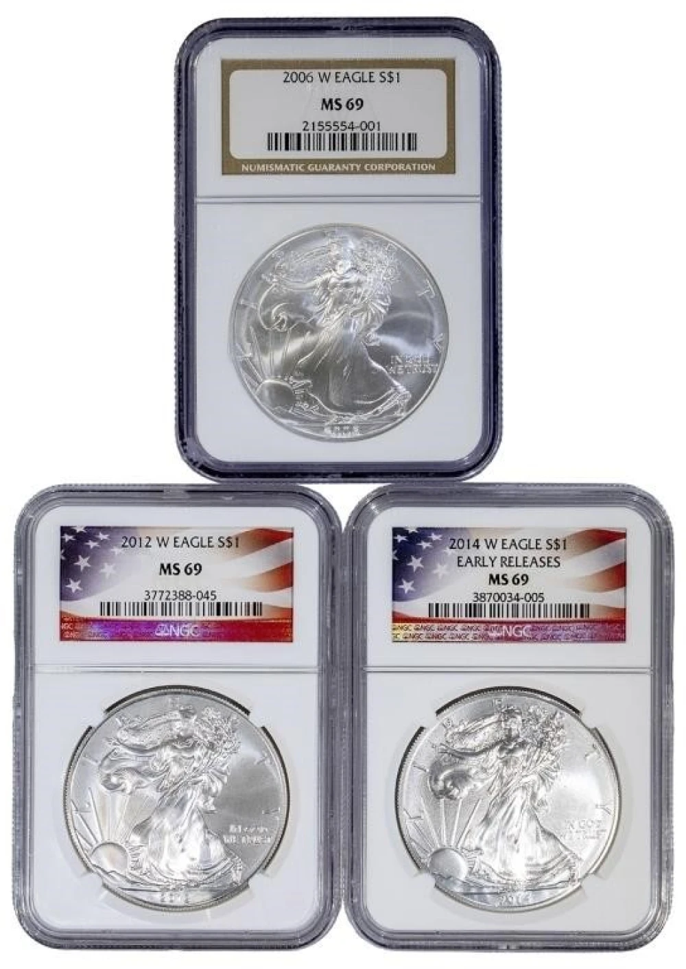 NGC Certified "W" Mint Silver Eagle Trio