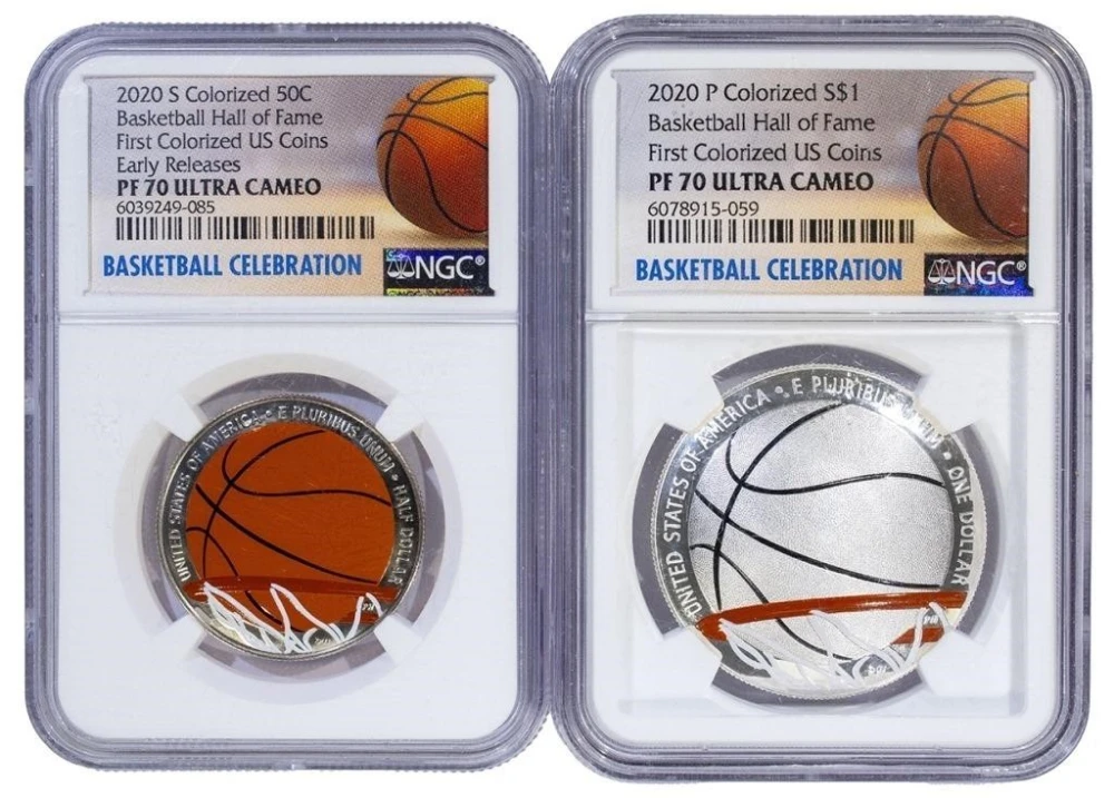 2020 Colorized Basketball Half and Dollar