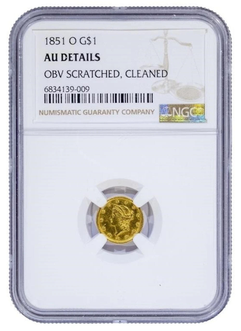 NGC AU Details 1851-O Gold $1