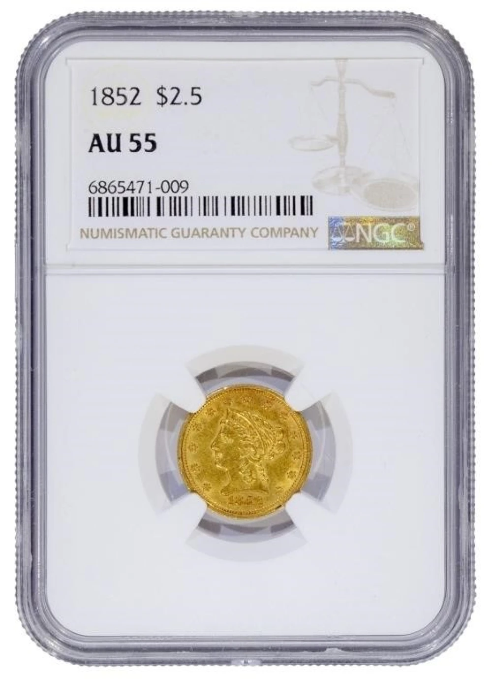 NGC AU-55 1852 $2.50 Gold