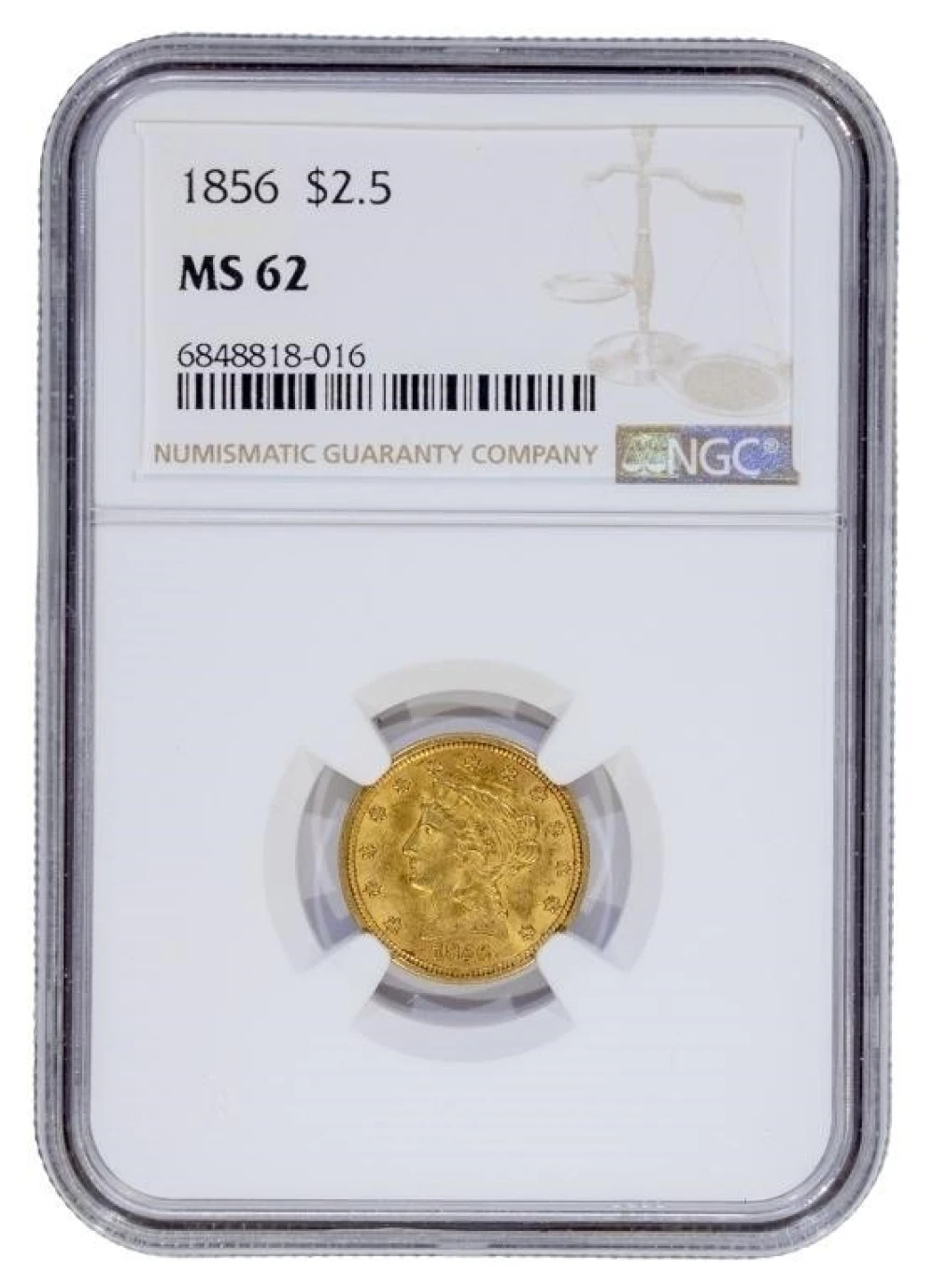 NGC MS-62 1856 Gold $2.50