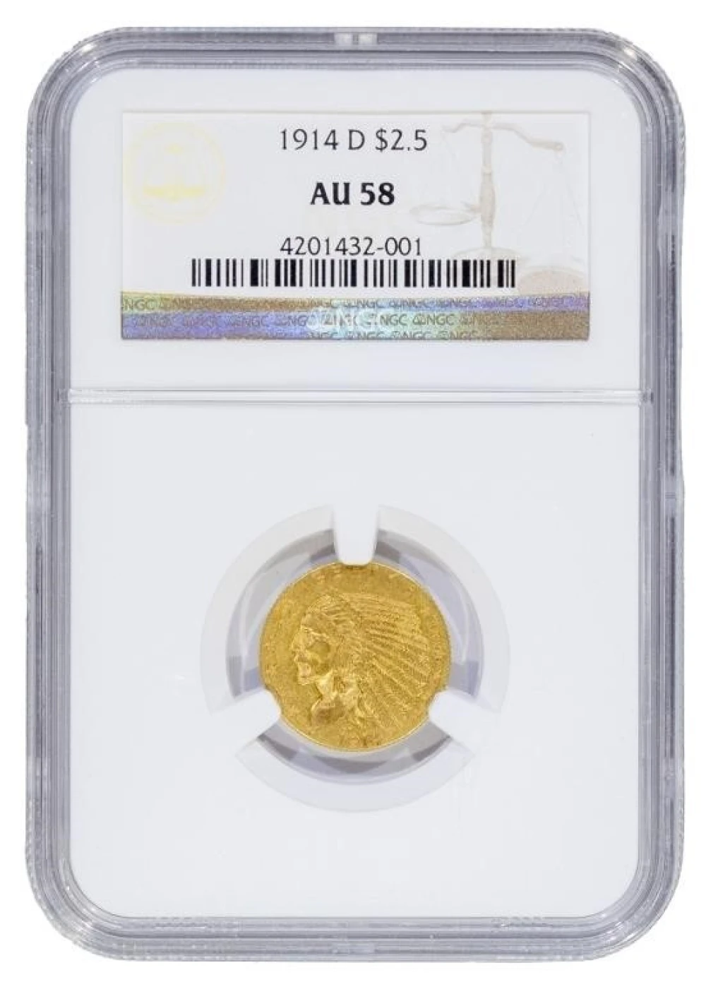 NGC AU-58 1914-D Gold $2.50