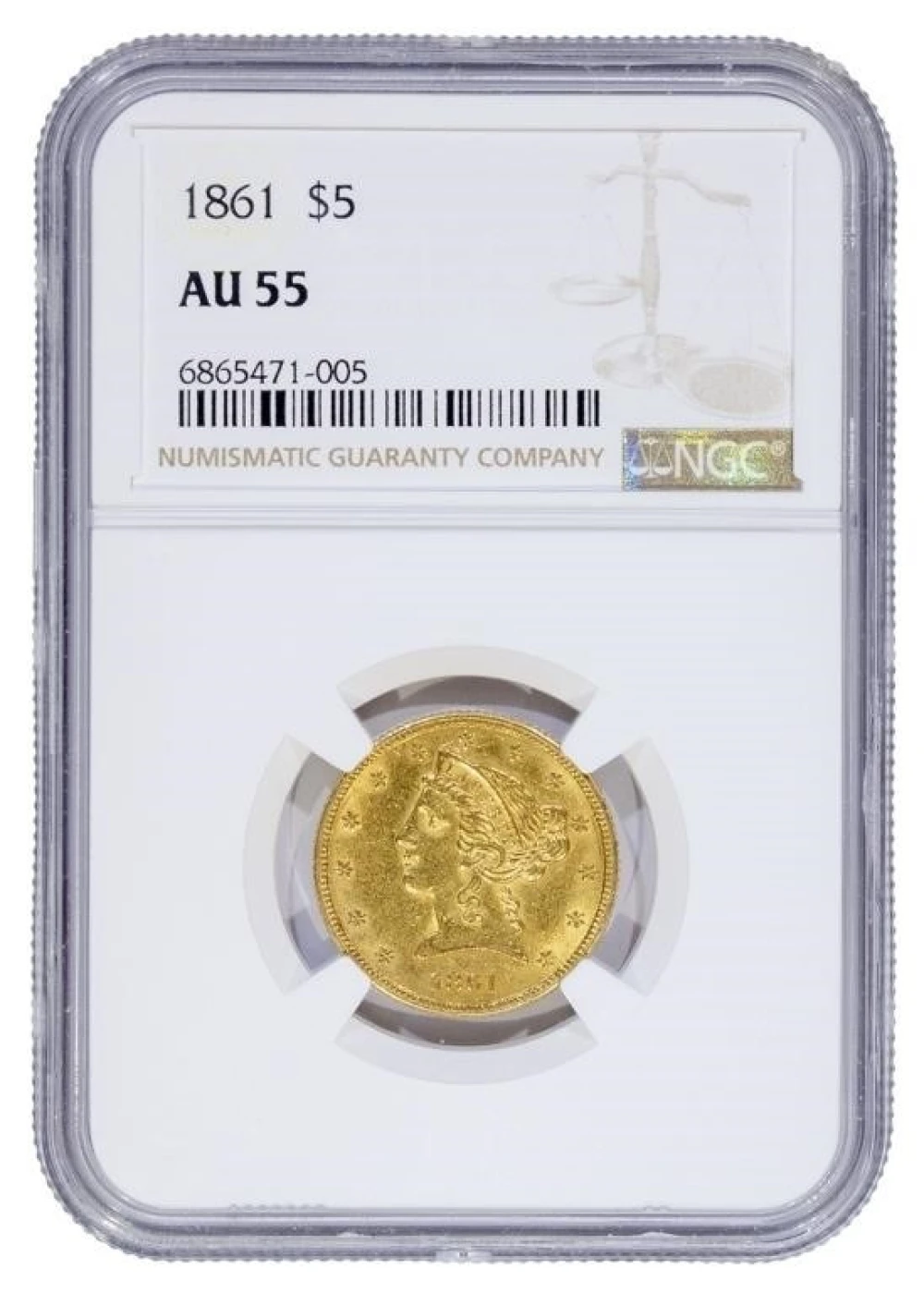 NGC AU-55 1861 Gold Half Eagle